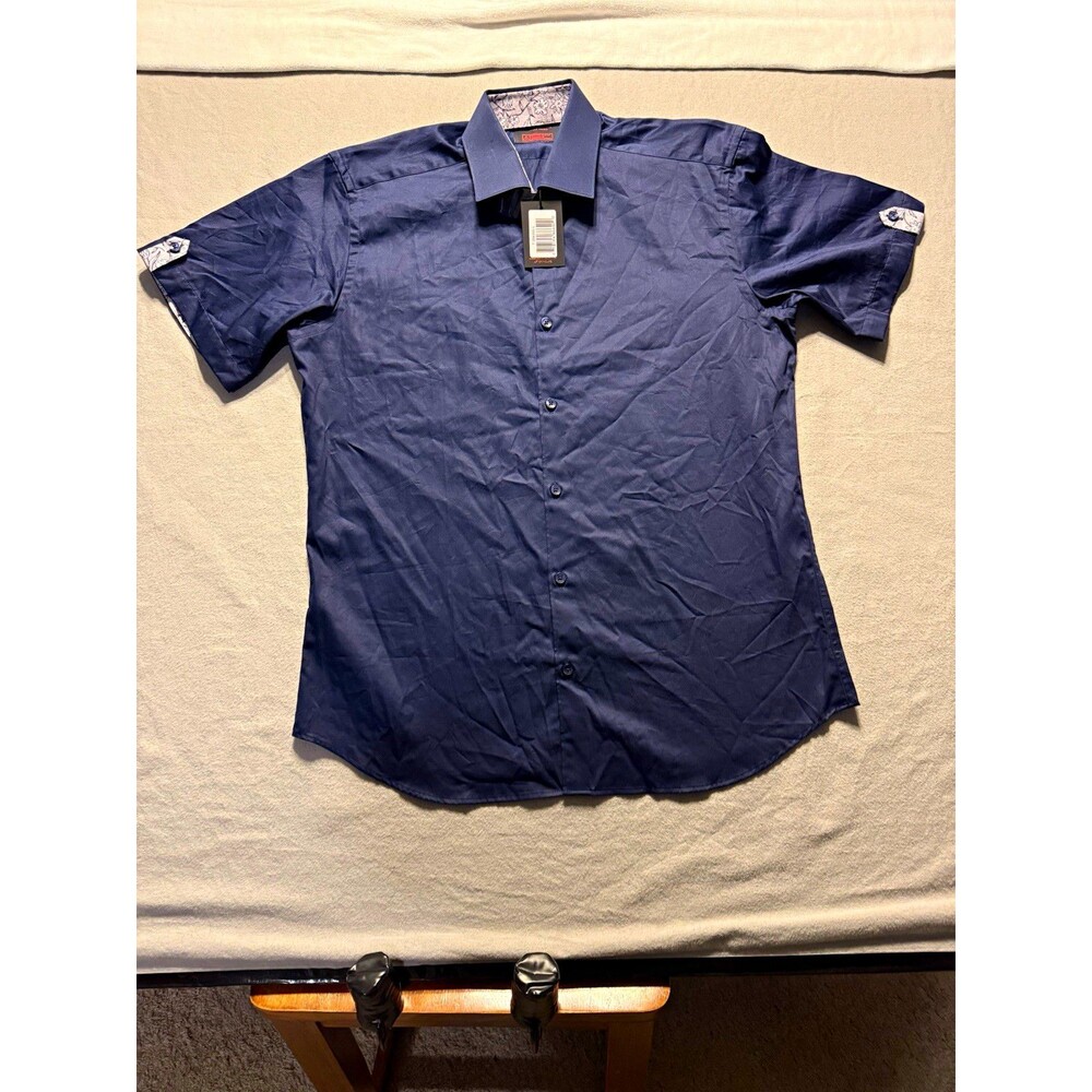Jared Lang After Hours Men’s Large Navy Blue Slim Fit Short Sleeve Shirt NWT